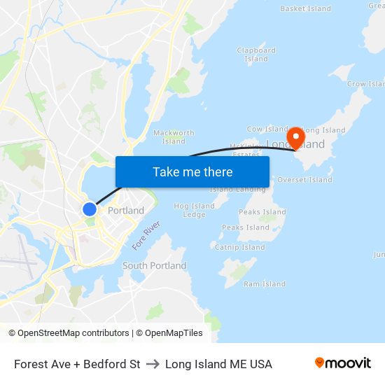 Forest Ave + Bedford St to Long Island ME USA map