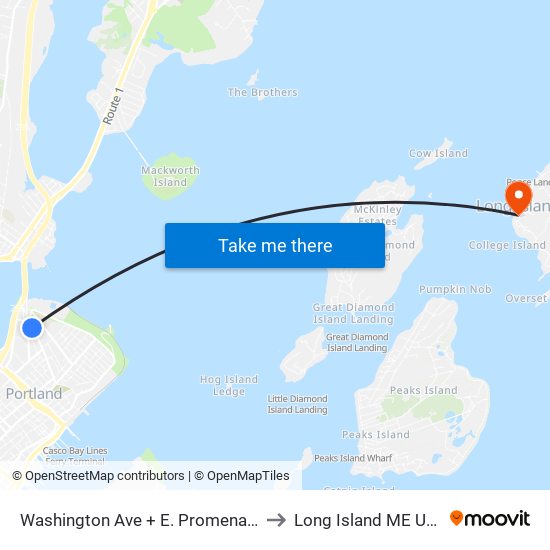 Washington Ave + E. Promenade to Long Island ME USA map