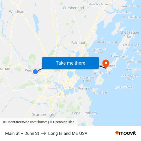 Main St + Dunn St to Long Island ME USA map