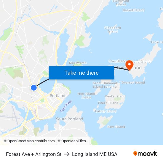 Forest Ave + Arlington St to Long Island ME USA map