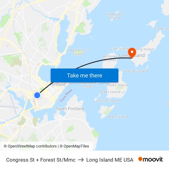 Congress St + Valley St to Long Island ME USA map