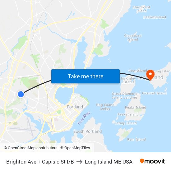 Brighton Ave + Capisic St I/B to Long Island ME USA map