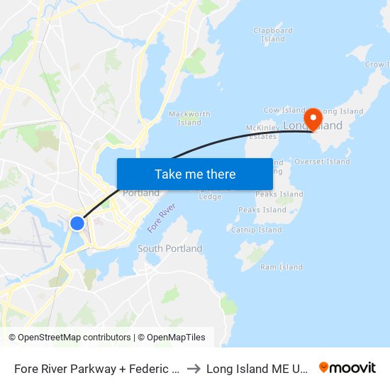 Fore River Parkway + Federic St to Long Island ME USA map