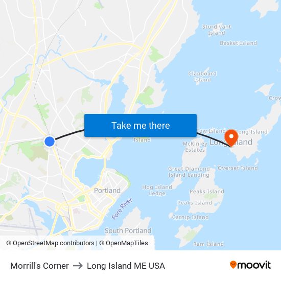 Morrill's Corner to Long Island ME USA map
