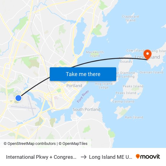 International Pkwy + Congress St to Long Island ME USA map