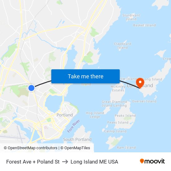 Forest Ave + Poland St to Long Island ME USA map