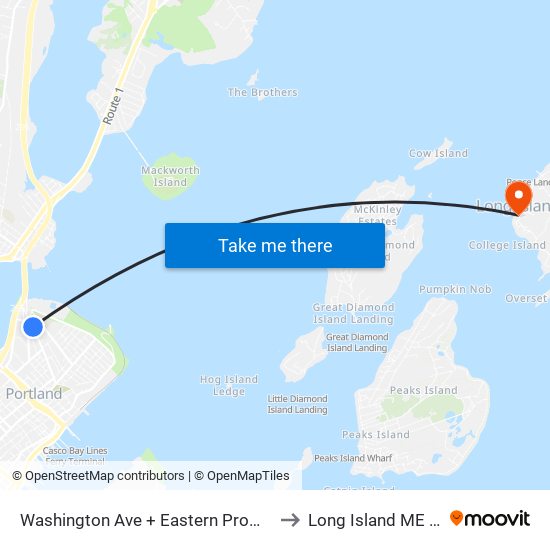 Washington Ave + Eastern Promenade to Long Island ME USA map