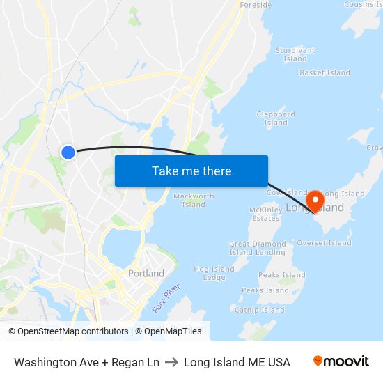 Washington Ave + Regan Ln to Long Island ME USA map