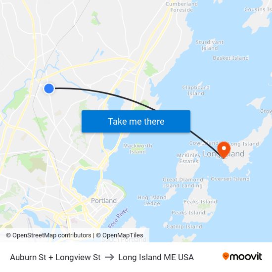 Auburn St + Longview St to Long Island ME USA map