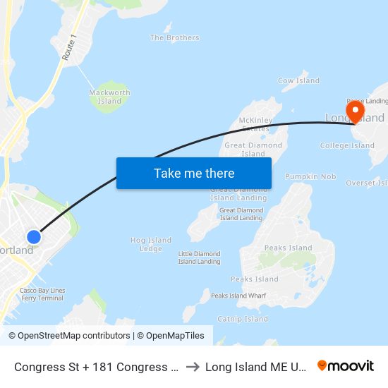 Congress St + 181 Congress St to Long Island ME USA map