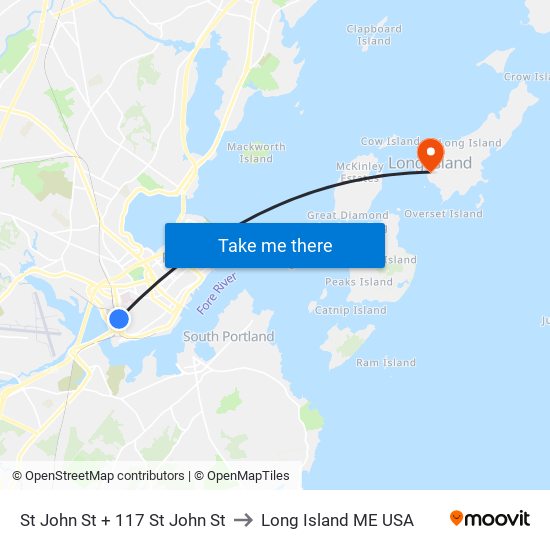 St John St + 117 St John St to Long Island ME USA map