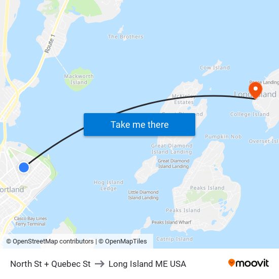 North St + Quebec St to Long Island ME USA map