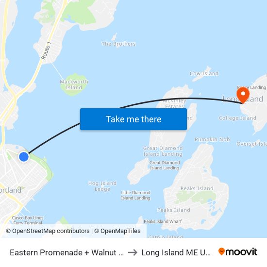 Eastern Promenade + Walnut St to Long Island ME USA map