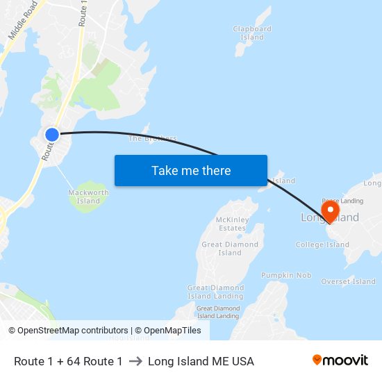 Route 1 + 64 Route 1 to Long Island ME USA map
