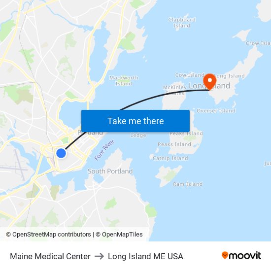 Maine Medical Center to Long Island ME USA map
