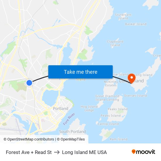 Forest Ave + Read St to Long Island ME USA map