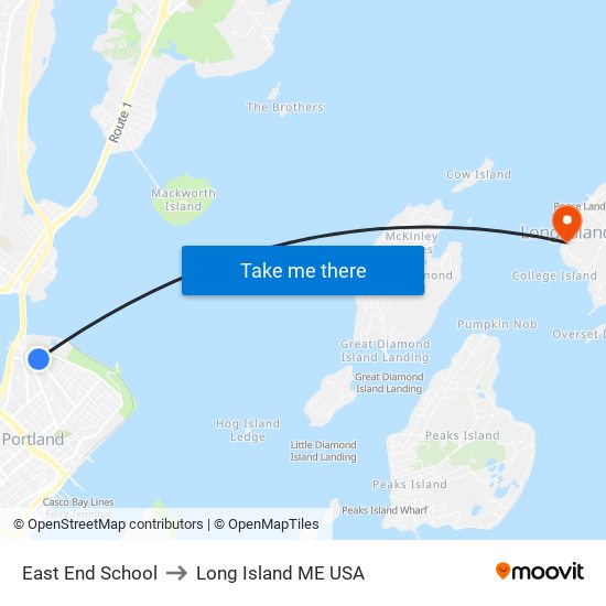 East End School to Long Island ME USA map