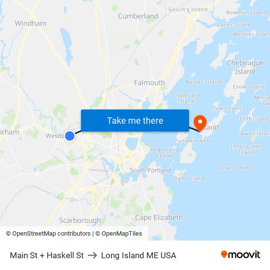 Main St + Haskell St to Long Island ME USA map