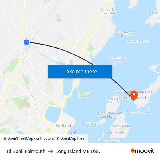 Td Bank Falmouth to Long Island ME USA map