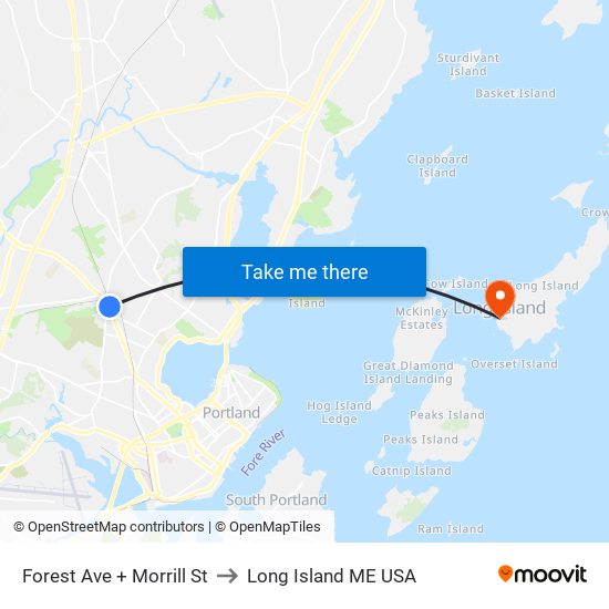 Forest Ave + Morrill St to Long Island ME USA map