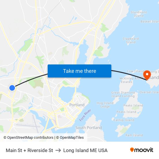 Main St + Riverside St to Long Island ME USA map