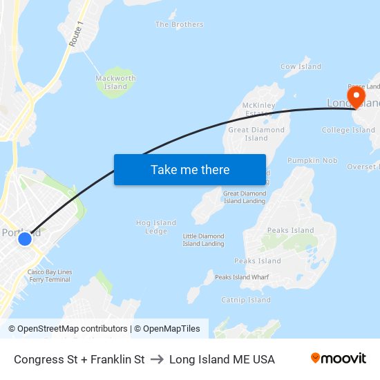 Congress St + Franklin St to Long Island ME USA map