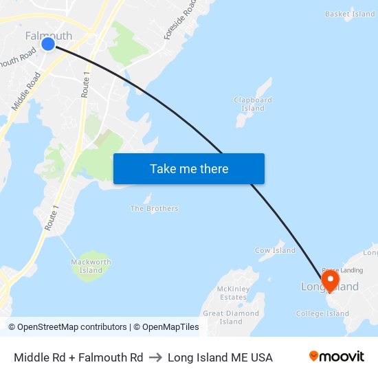 Middle Rd + Falmouth Rd to Long Island ME USA map