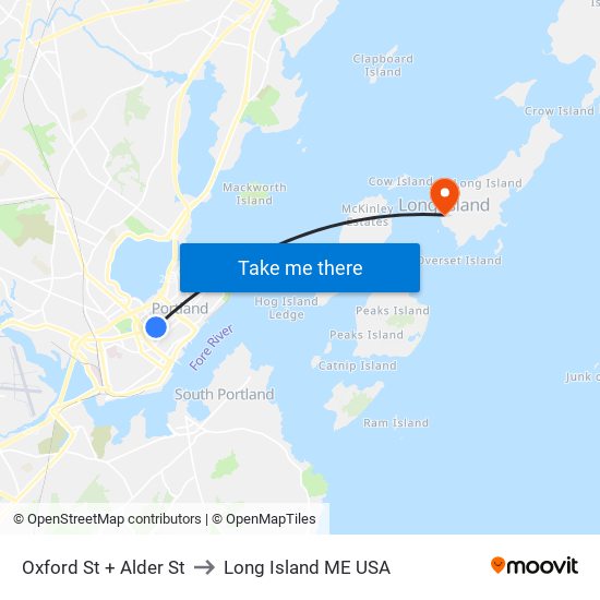 Oxford St + Alder St to Long Island ME USA map