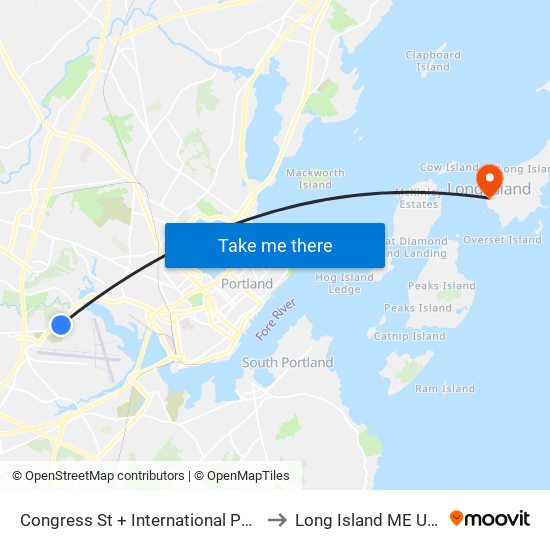 Congress St + International Pkwy to Long Island ME USA map