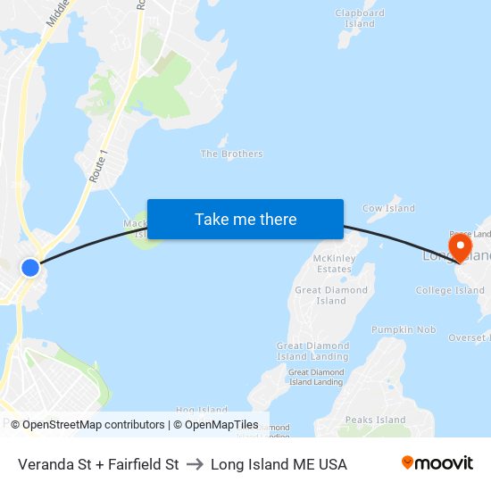 Veranda St + Fairfield St to Long Island ME USA map