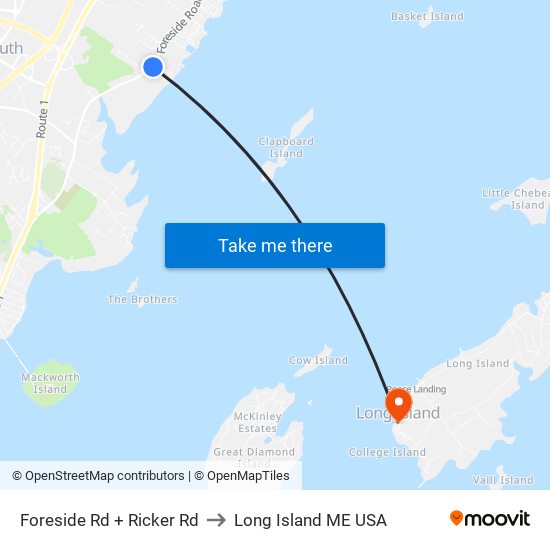 Foreside Rd + Ricker Rd to Long Island ME USA map