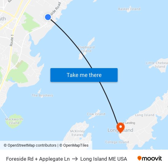 Foreside Rd + Applegate Ln to Long Island ME USA map