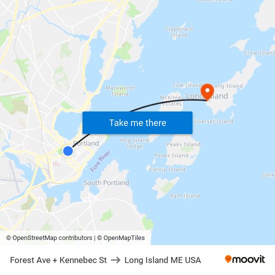 Forest Ave + Kennebec St to Long Island ME USA map