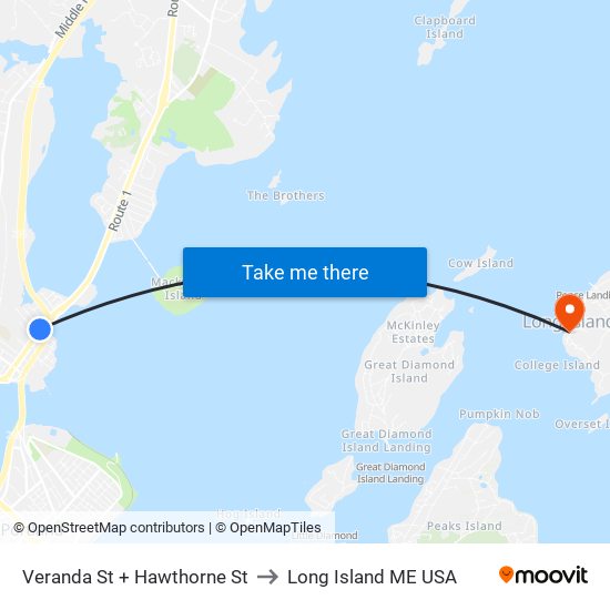 Veranda St + Hawthorne St to Long Island ME USA map