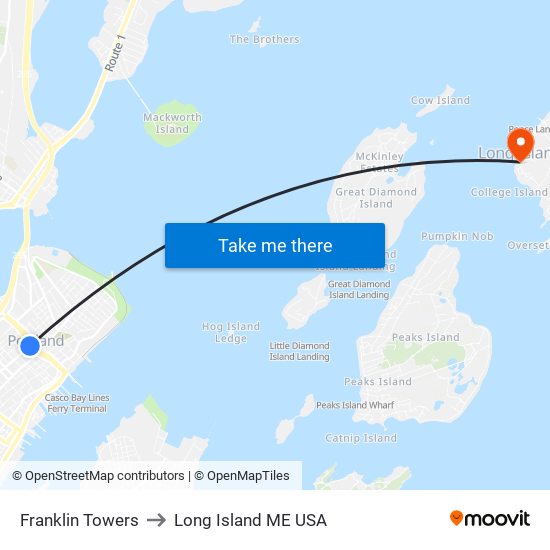 Franklin Towers to Long Island ME USA map