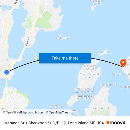 Veranda St + Sherwood St O/B to Long Island ME USA map