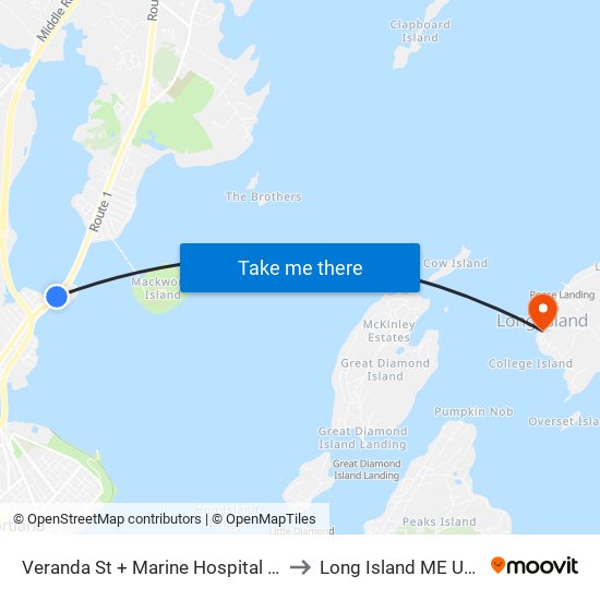 Veranda St + Marine Hospital Rd to Long Island ME USA map