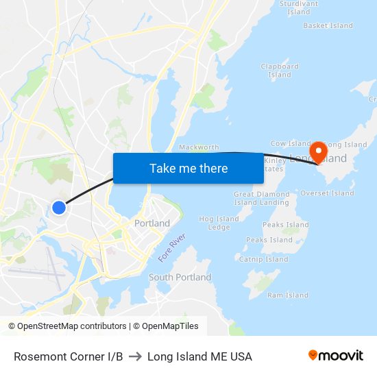 Rosemont Corner I/B to Long Island ME USA map