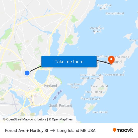 Forest Ave + Hartley St to Long Island ME USA map
