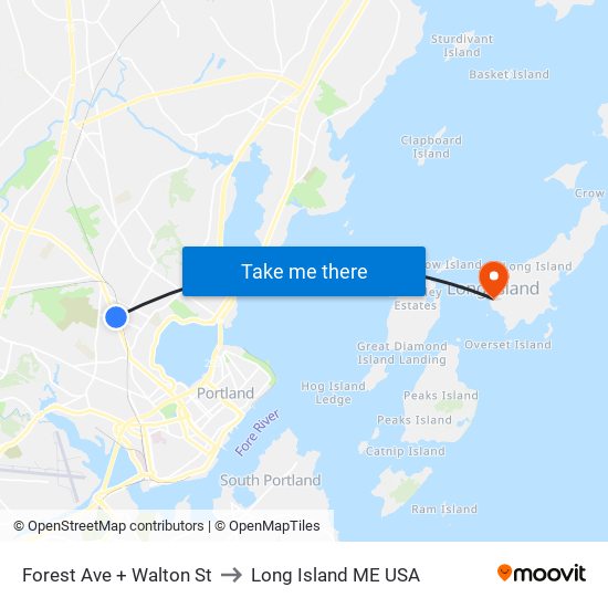 Forest Ave + Walton St to Long Island ME USA map