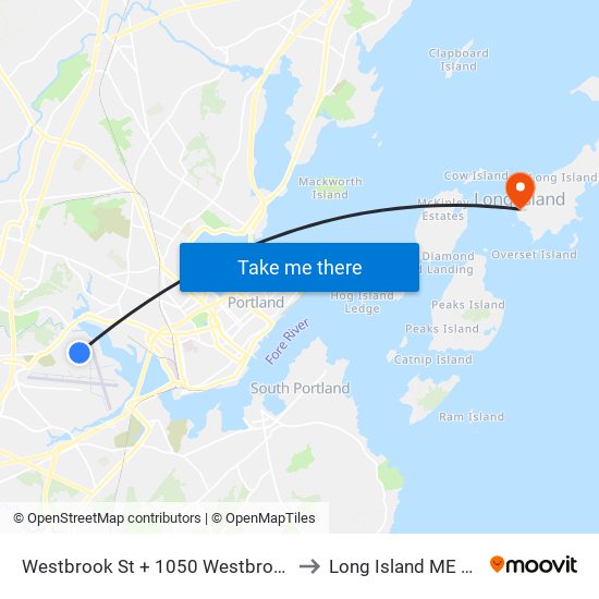 Westbrook St + 1050 Westbrook St to Long Island ME USA map