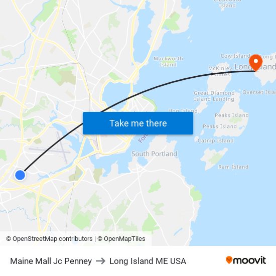 Maine Mall Jc Penney to Long Island ME USA map