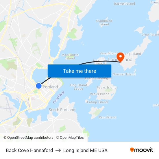 Back Cove Hannaford to Long Island ME USA map