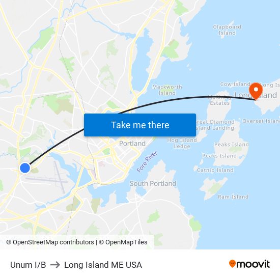 Unum I/B to Long Island ME USA map