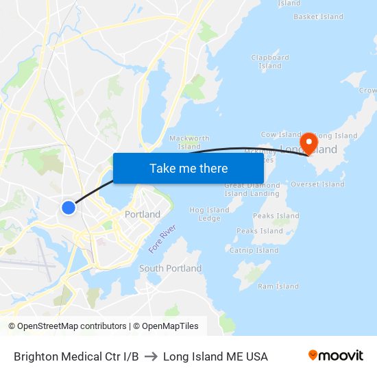 Brighton Medical Ctr I/B to Long Island ME USA map