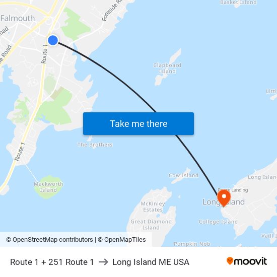 Route 1 + 251 Route 1 to Long Island ME USA map