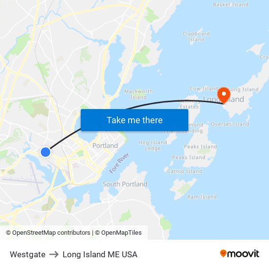 Westgate to Long Island ME USA map