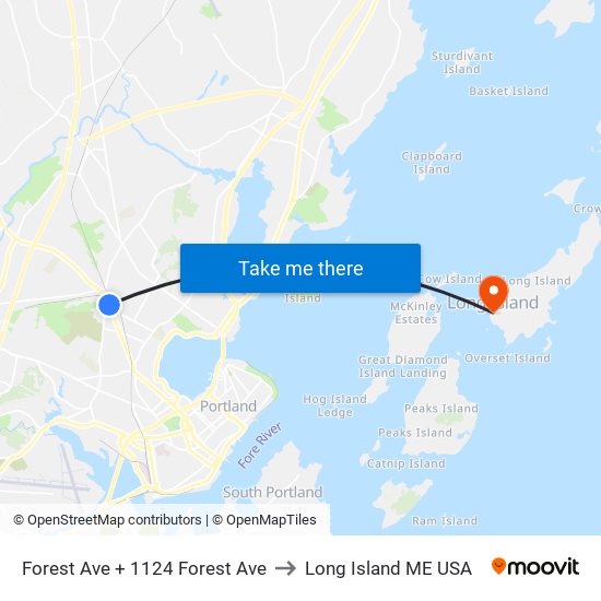 Forest Ave + 1124 Forest Ave to Long Island ME USA map