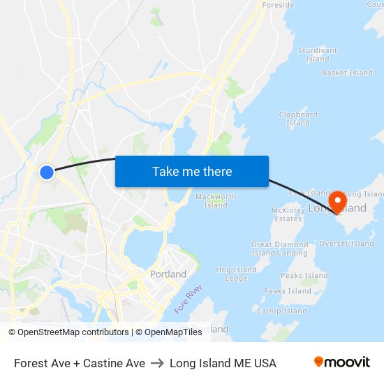 Forest Ave + Castine Ave to Long Island ME USA map