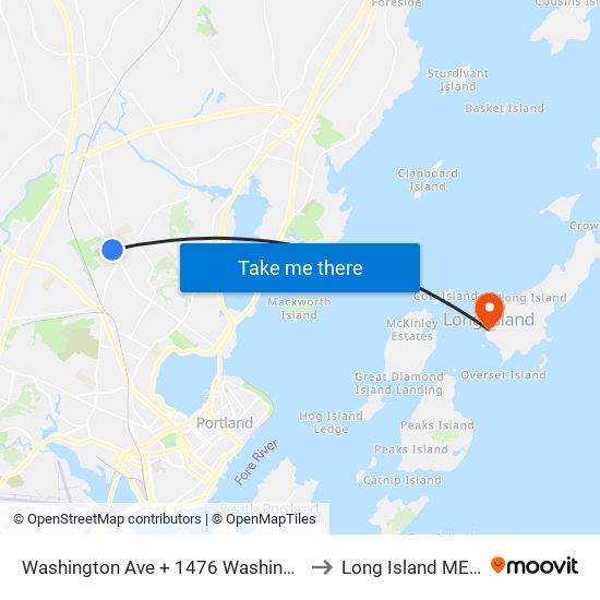 Washington Ave + 1476 Washington Ave to Long Island ME USA map